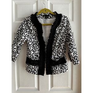 Marisa Christina Black & White Abstract Ruffle Trim Jacket Size S 100% Cotton